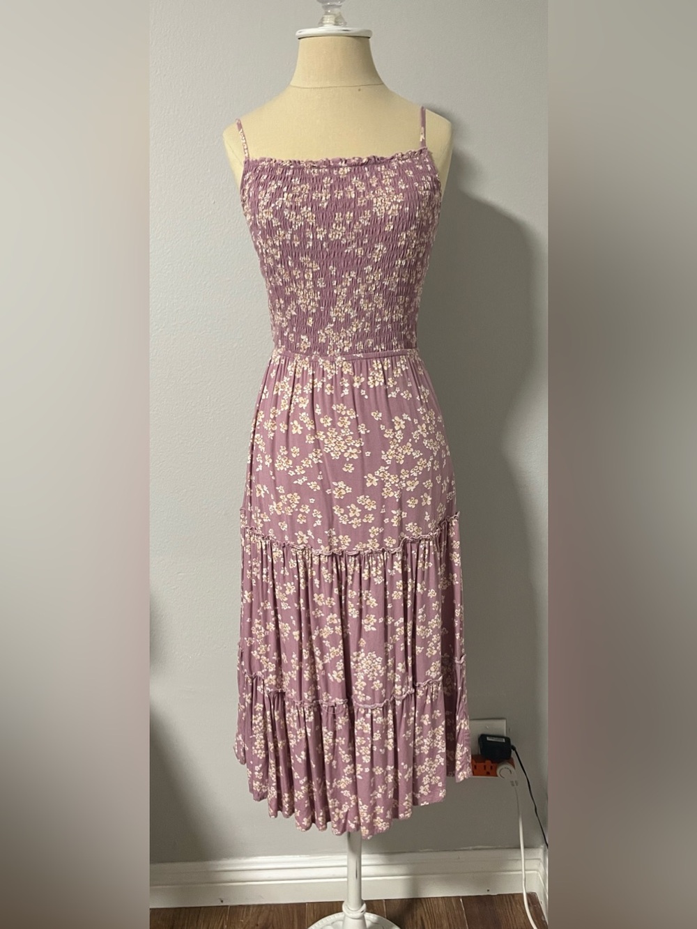 Mimi Chica Mauve Floral Smocked Midi Dress